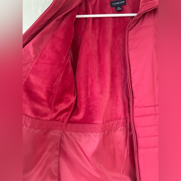 Lands End women’s high / mock neck pink fleece lined quilted short jacket;size S - Picture 4 of 8